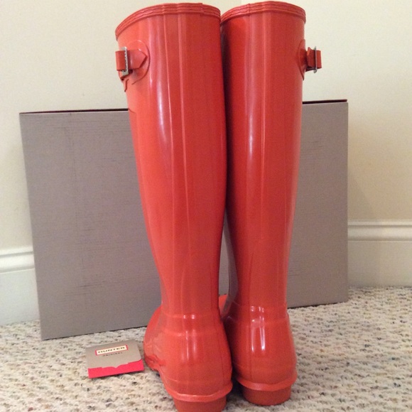 🆕 HUNTER tall orange gloss boots- size 8 - Picture 5 of 8